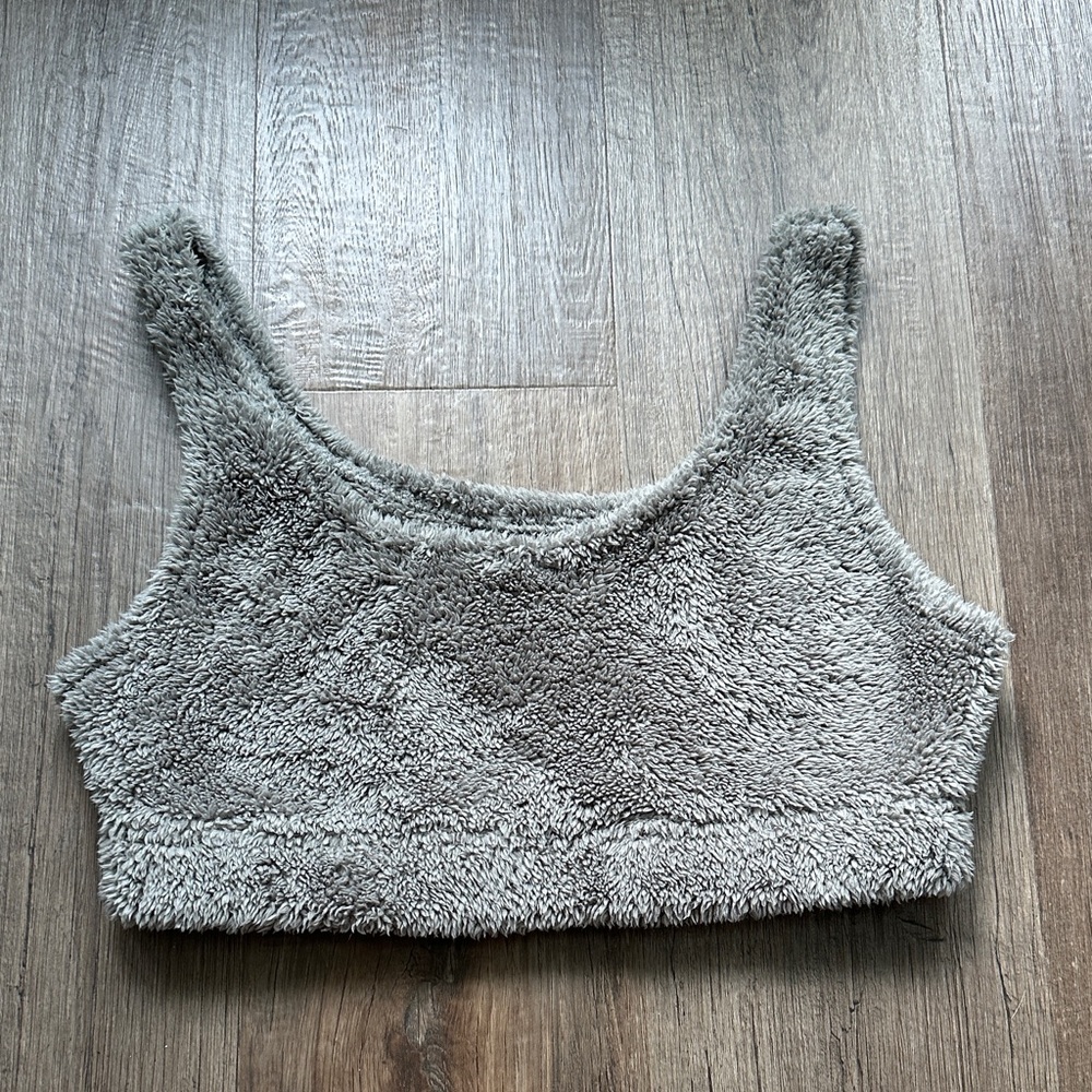 Gray Fuzzy Crop Top/Sports bra